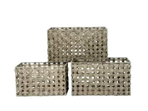 Custom-made Grey Resin Rectangular Straight Basket Set of 3